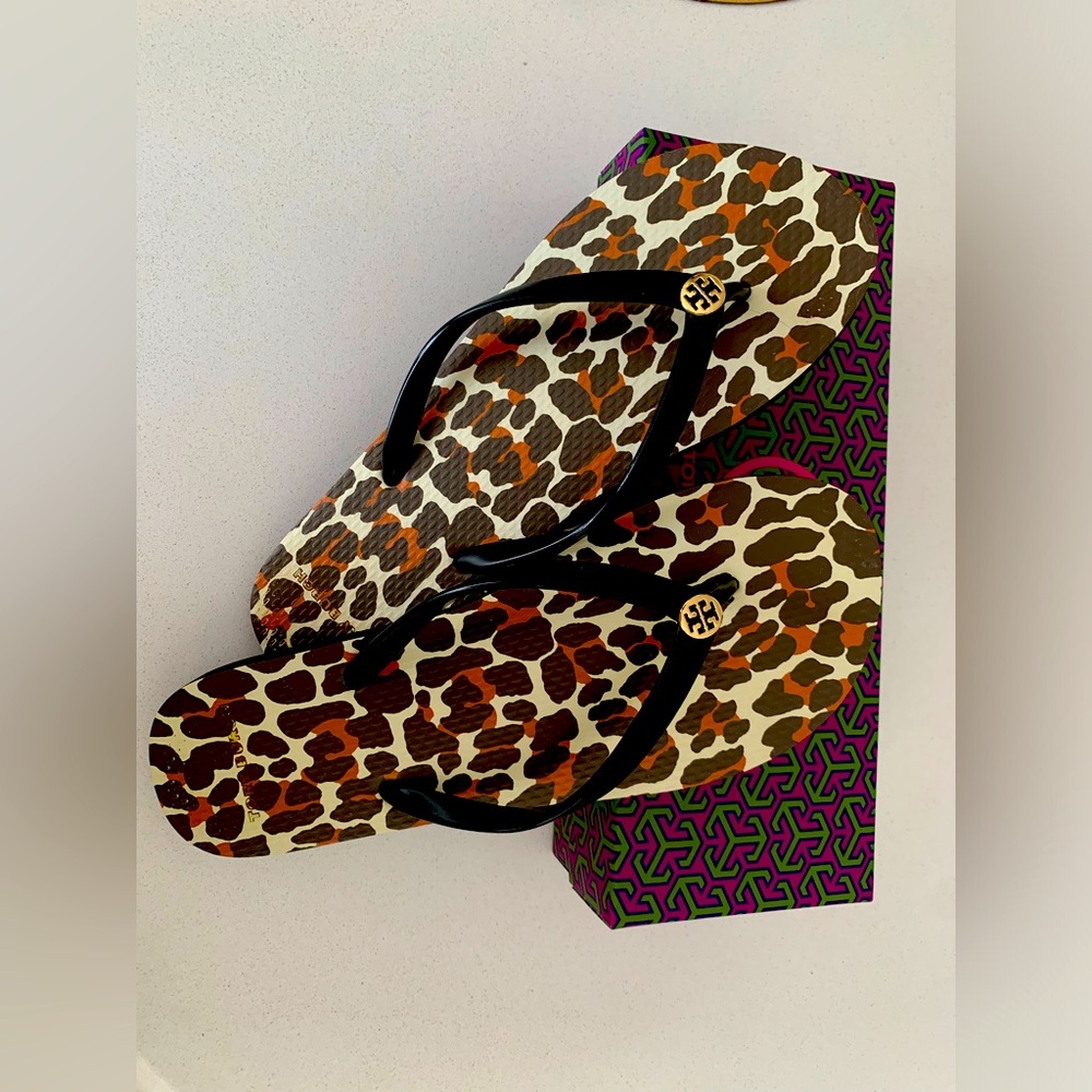 Tory Burch Cheeta Print Flip Flops